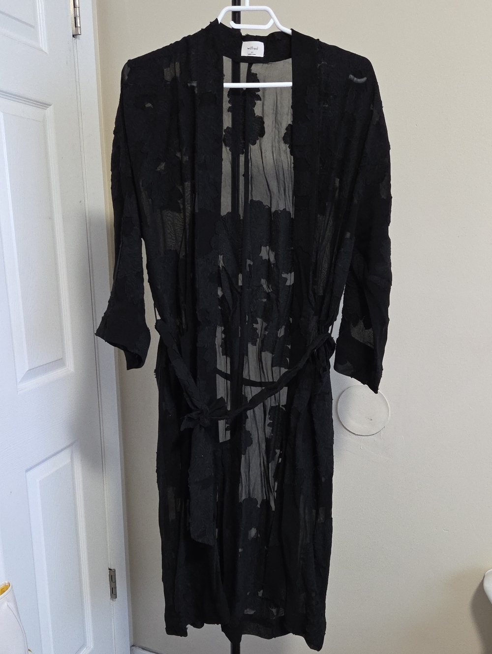Wilfred Black Sheer Floral Kimono with Tie
